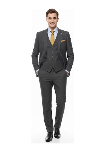Presto Erkek Slimfit 6 Drop Yelekli Takım Elbise Siyah 794-001 Siyah