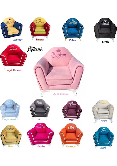 Mihenk Isme Özel Çocuk Koltuğu Bebek Odası Koltuk 14 Renk Seçnkli