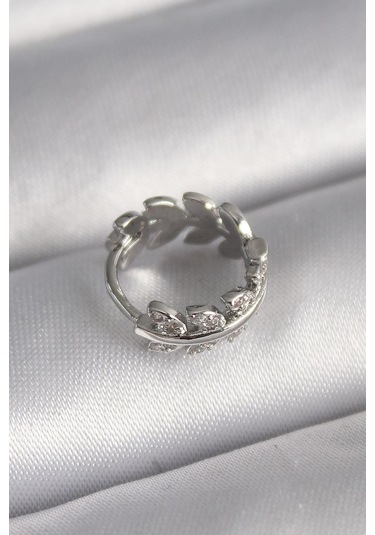 316l Çelik Gümüş Renk Zirkon Taşlı Yaprak Model Tragus Piercing - Prt3500eb02925-7988 Gümüş