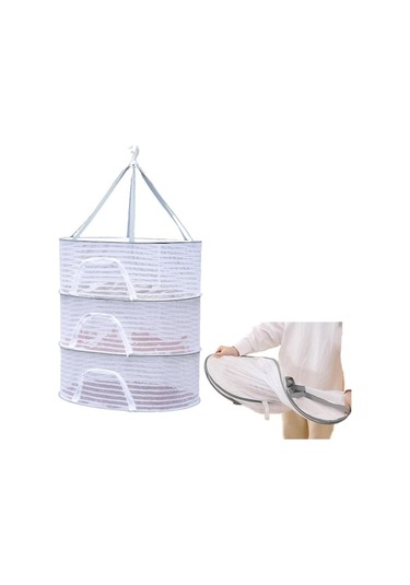 Didadodo Bitkiler İçin 3 Katmanlı Asılı Örgü Net Kurutucu, Sebzeler İçin Çamaşır Kurutma Askısı 56995969 Beyaz