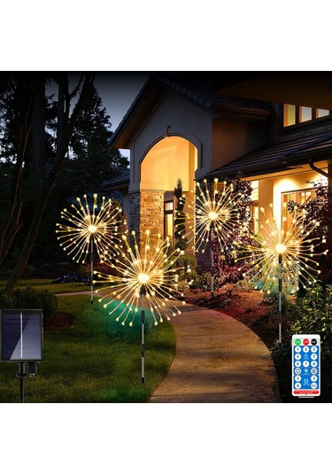 Yunboo Güneş Enerjili Bahçe Işıkları Dış Mekan Sıcak Beyaz 3'lü Otomatik Açık-kapalı Sulama Dayanıklı 120 Led Işıltı Süsü