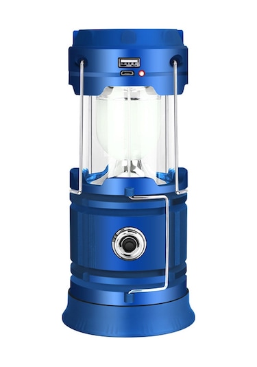 Mufunye Mavi Led Kamp Feneri Güneş Enerjili Usb Şarjlı 18650 Batarya Ve Kablolu Çadır Işığı Outdoor Kullanım İçin İngilizce Paketli Çok Renkli