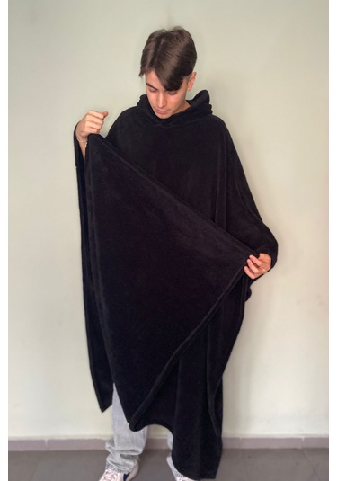 Giyilebilir Hoodie Battaniye Rahat Kalıp Tek Beden Siyah