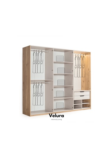 İzgi 6 Cam Kapaklı Gardırop Dolap Ceviz