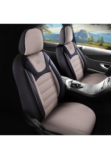Panda Prestij Serisi Dokuma Kumaş Oto Koltuk Kılıfı Bej - Siyah