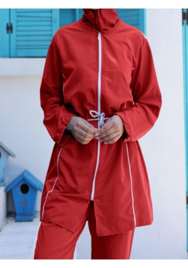 Paraşüt Kumaş Tesettür Mayosu Kırmızı