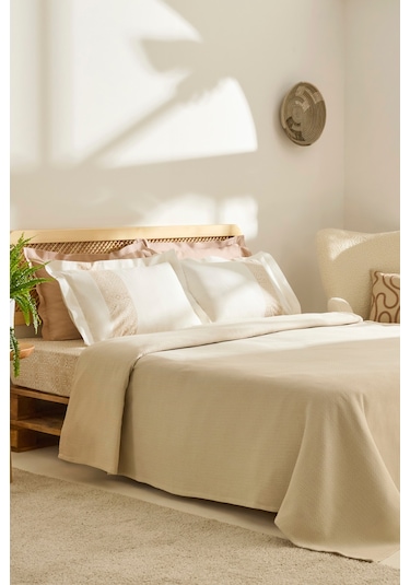 Kaşmir Home Frig %100 Pamuk Çift Kişilik Pike Takımı Bej Bej