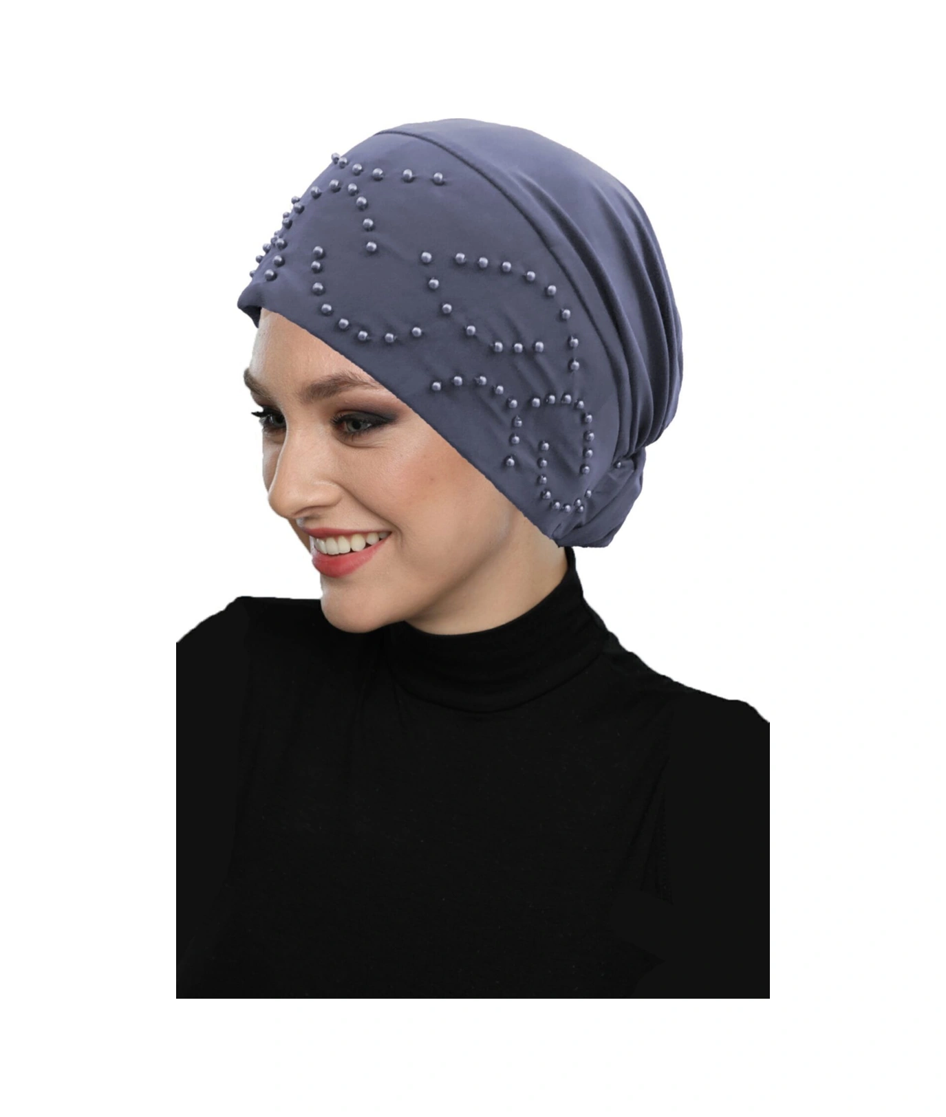 Topuzlu Koyu Gri Hazır Türban Tesettür Bone Koyu Gri