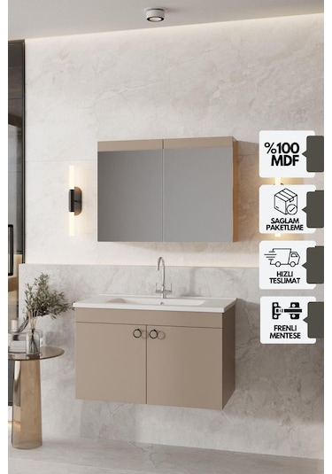 Karen Banyo Dafne 85 Cm, Mdf Lavabolu Banyo Dolabı Seti, Mdf, Lavabo Dahil Dafne