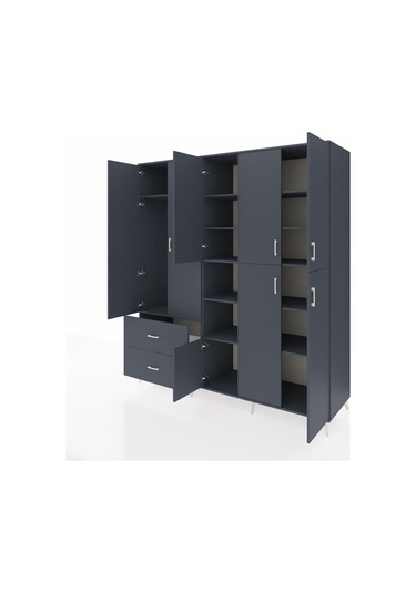Kronos Dolap 12 Raflı 2 Çekmeceli Tek Askılı 220x59x243 Antrasit-antrasit/antrasit Antrasıt/antrasıt