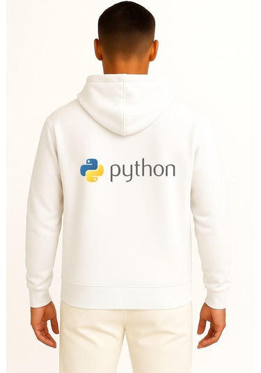 Kapüşonlu Python Programming Language Cep Ve Sırt Tasarımlı Unisex Sweatshirt Beyaz