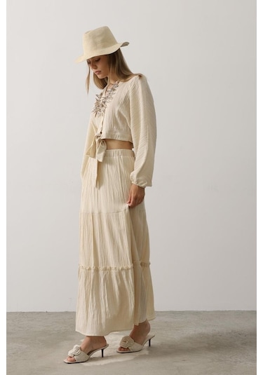 Balon Kollu Etekli Kaş Takım - Taş Altın