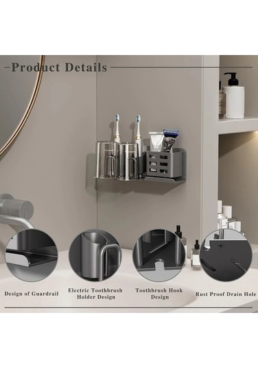 Fastbuy Sütlü Renk 2 Kartlu Alüminyum Diş Fırça Tutucu Banyo Tasarruflu Organizatör Sütlü Kahverengi