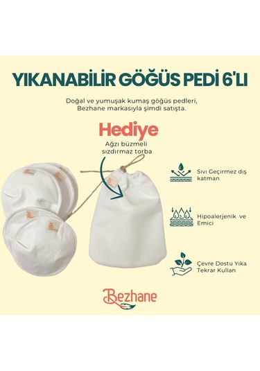 Bezhane Yıkanabilir 6'lı Kumaş Göğüs Pedi