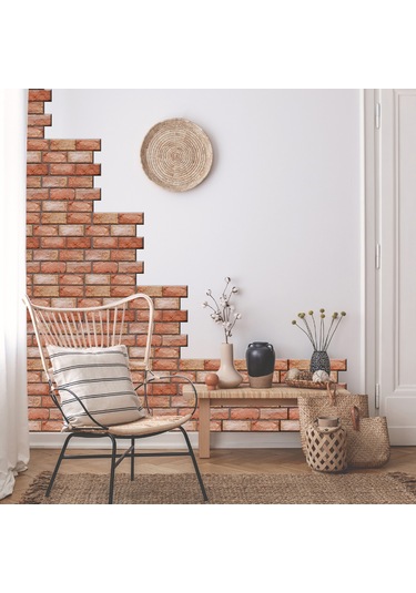 Mufunye Kahverengi Tuğla Desenli Pvc Otostik Duvar Kağıdı - Masa, Dolap, Mutfak Yenileme - 30x30cm 10 Adet Paket Diğer