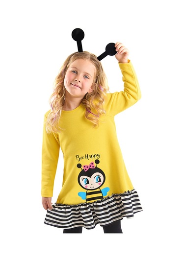 Denokids Arı Sarı Kız Çocuk Elbise Renkli Çok Renkli