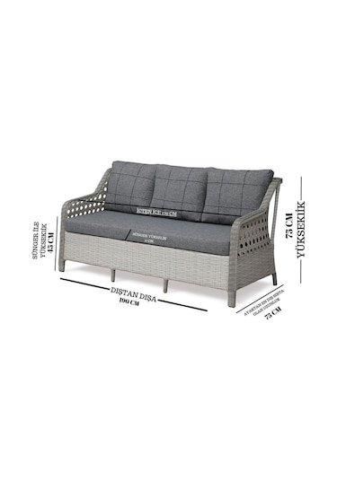Petra Rattan 3 1 1 Masa 2puf Bahçe Balkon Mobilyası,vizon