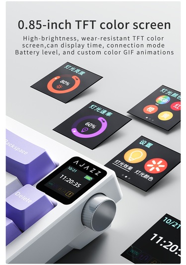 Ak650 Tft Ekranlı 3 Modlu Mekanik Oyun Klavyesi-5.000 Mah Batarya-gasket Tasarım - Pembe