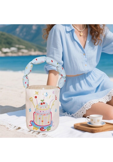 Homyl Kadın Kova Çantası Taşınabilir Çanta Günlük Sevimli Kek Kalıbı