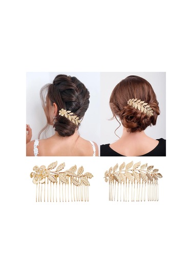 4 Parça Altın Yapay Elmaslı Diş Detaylı Saç Tarağı, Yaprak Saç Yan Tarağı, Kadınlar İçin Vintage Düğün Dekoratif Saç Aksesuarları 4 Farklı Boyut