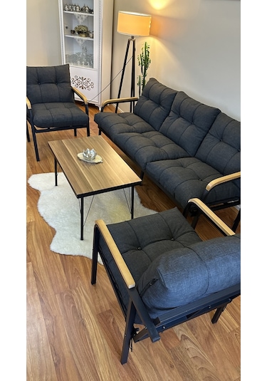 Modern Style Home Modern Sarıyer Balkon, Bahçe, Cafe - Metal Kanepe Koltuk Takımı - 3+1+1+ Sehpa Antrasit Modernk031 Antrasit