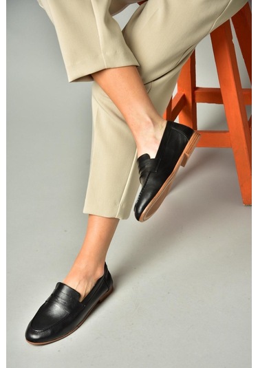 Fox Shoes S944007803 Siyah Hakiki Deri Kadın Babet Siyah