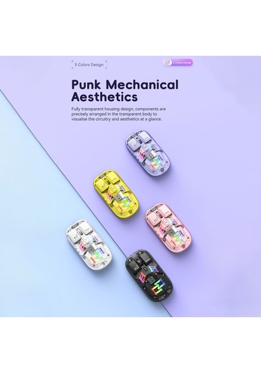 Mufunye Şeffaf Kablosuz Çift Modlu Rgb Aydınlatmalı Fare - 2.4g+bluetooth, 1600dpı, Sessiz Tuşlar, Şarjlı H118