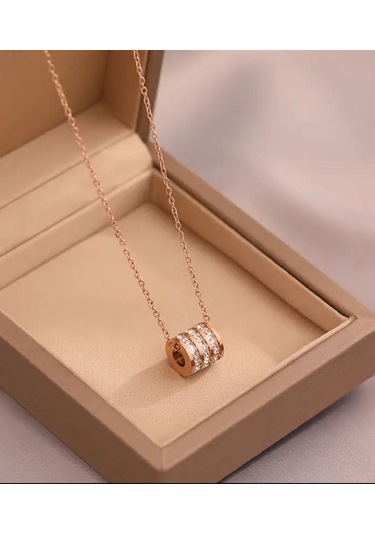 Kadın Silindir Model Gold Renk Çelik Kolye