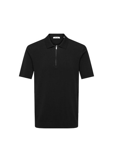 Only & Sons Erkek Polo Yaka Yarım Fermuarlı Siyah T-shirt - 22028606 Siyah