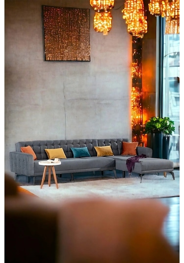 Bonn Yataklı Köşe Koltuk Takımı - Gri