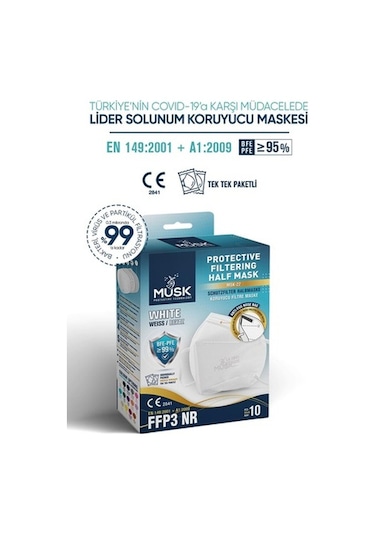 Musk Ffp3 Maske N99 Beyaz Renk 10 Adet