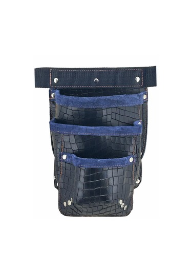 Hakiki Deri Kroko Cepli Tekniker Çivi Önlüğü Bel Çantası Lacivert