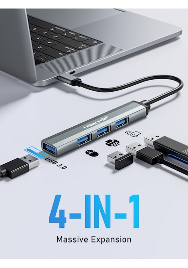 Lemorele 4'in 1'i Hub Çoklayıcı Type-c Girişli 4 Port 3.0 480mbps