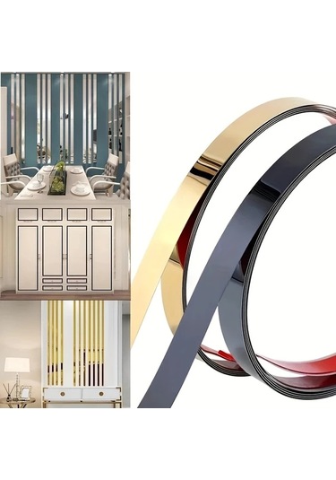 Gateesat Aynalı Çelik Yapışkan Metal Şerit 5m Titanyum Gümüş Tv Duvar Dekor