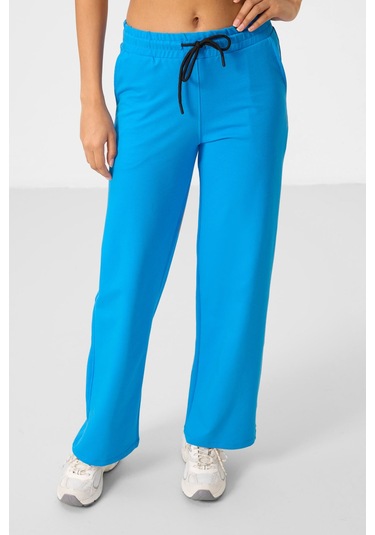 Mavi Dik Yaka Fermuarlı Pamuklu Kadın Eşofman Tunik Takım - 95346 Mavi