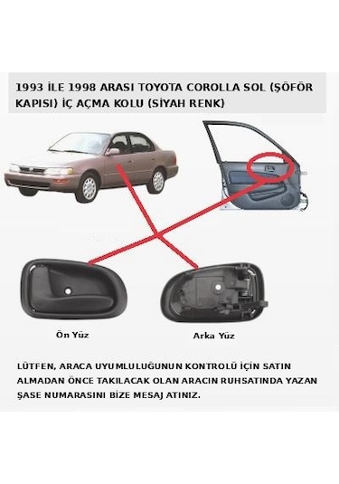 Efsane Kasa Toyota Corolla Sol Ön Kapı İç Açma Kolu 1993-1998