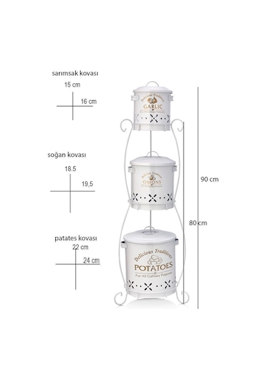 Toptanfoni Üç Katlı Yuvarlak Sepetli Patates, Soğan Ve Sarımsak Saklama Kabı. Beyaz