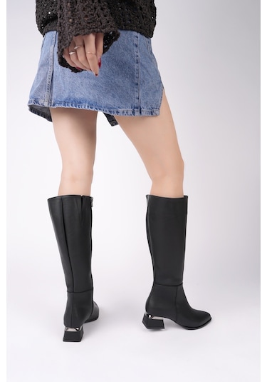 Muggo Collie Sivri Burun Yandan Fermuarlı Topuklu Kadın Çizme siyah