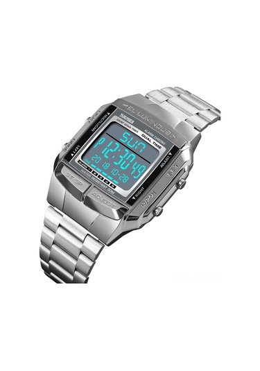 Skmeı 1381 Erkek Analog Dijital Saat Moda Günlük Spor Kol Saati 2 Zaman 5 Alarm 3atm Su Geçirmez Paslanmaz Çelik Kayış Arka Işık Çok Fonksiyonlu Saatler Relogio Masculino Gümüş