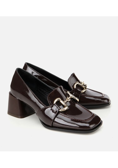 Hotiç Kadın Rugan Kahverengi Tokalı Kare Uçlu Topuklu Klasik Loafer 01ayh314750a480 01ayh314750a480 Kahverengi