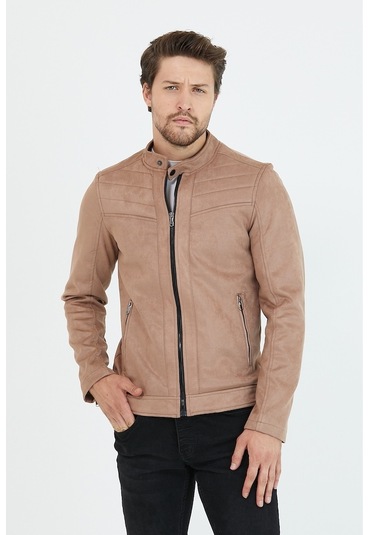 Erkek Vizyon Dar Kesim Süet Ceket Mont- Vizon