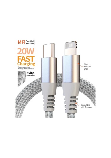 Honeybeeshop 3 Adet Simli Gri Type Cden Lightning Kablo 20w Pd Hızlı Şarj İphone Uyumlu 14 13 12 İçin Mfi Sertifikalı 3lü Paket 1m