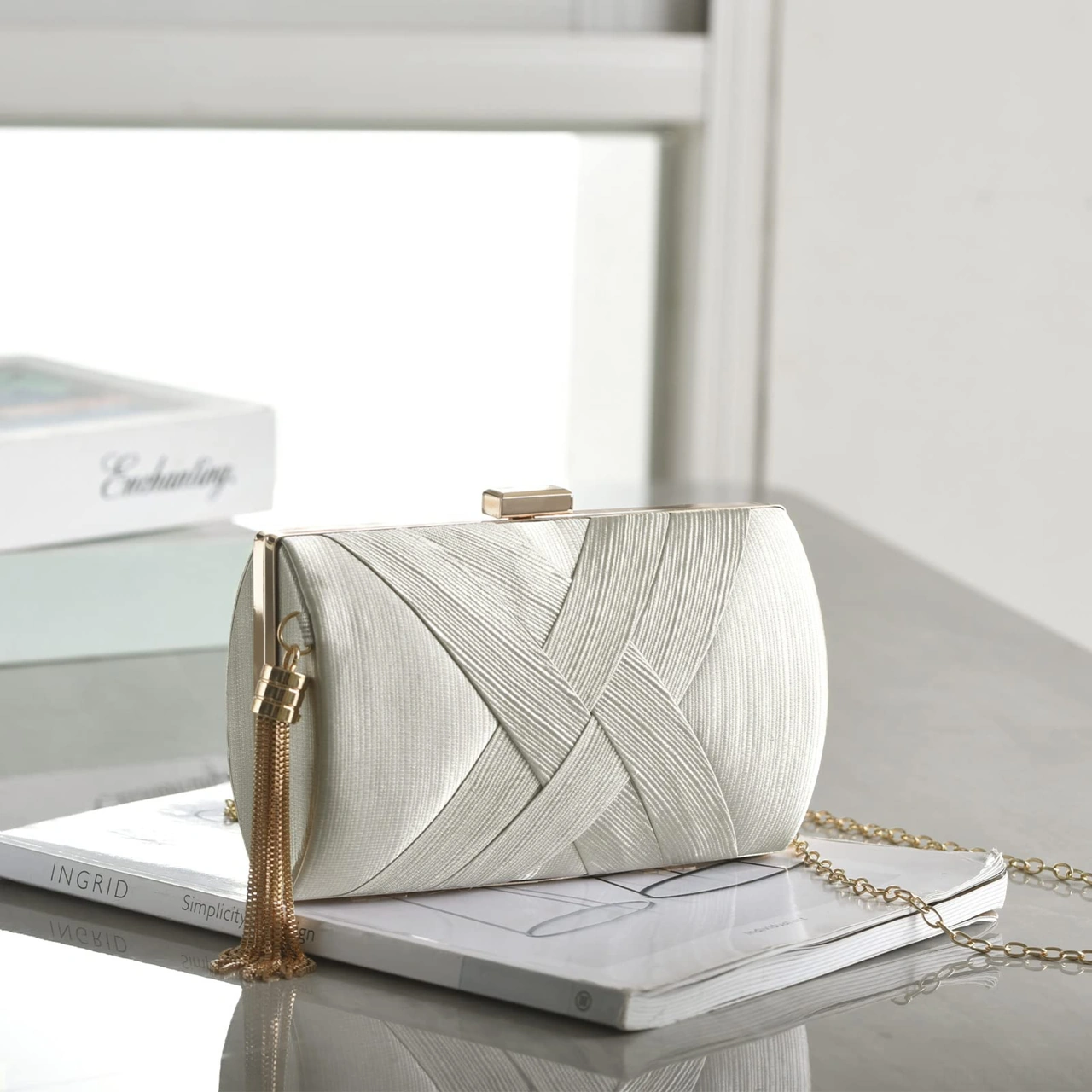 Yuntech01 Renkli İmitasyon İpek Askılı El Çantası - Metal Kanca Kapatma, 17.5x7x11.5cm, 0.41kg, 2 Metal Zincir Uzun & Kısa Çok Renkli