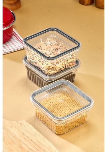 3 Parça Contalı Ve Sızdırmaz Kapaklı Saklama Kabı Seti Buzdolabı Ve Kuru Gıda Uyumlu 3x850 Ml Şeffaf