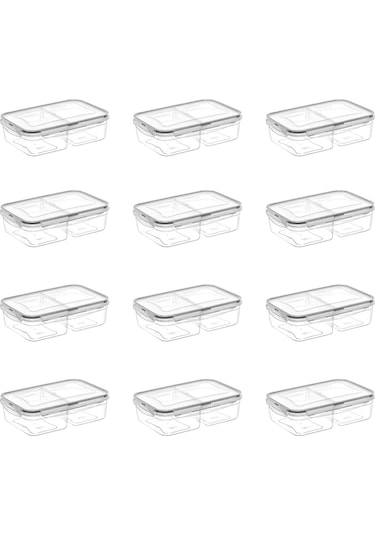 Buffer® 12 Adet 2 Bölmeli Kilitli Kapaklı 1 Litre Saklama Kabı Çok Renkli