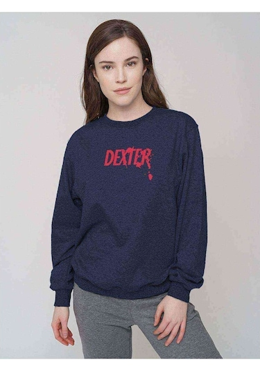 Dexter Red Logo Baskılı Indigo Mavi Kadın Sweatshirt