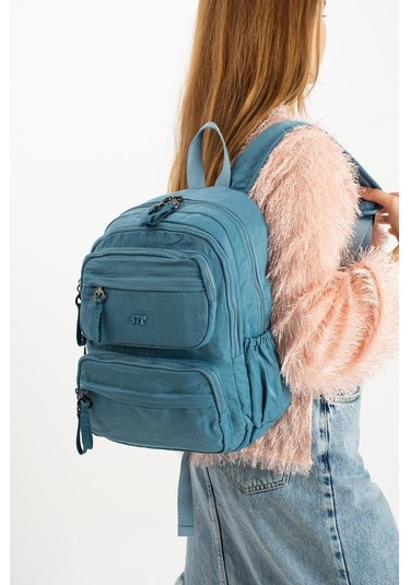 Kadın Sırt Çantası Ultra Hafif Poliamid Kumaş Su Geçirmez Çok Cepli Günlük Sırt Çantası 35 25 Cm Mavi