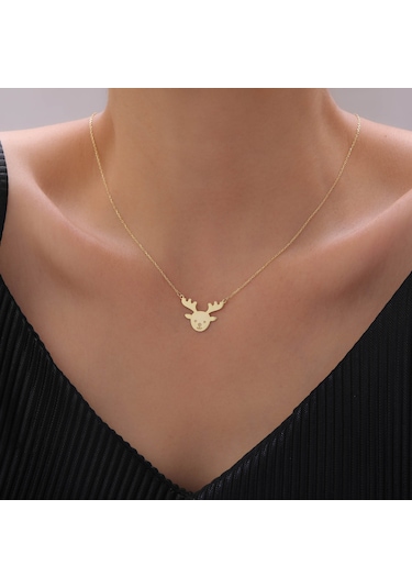 925 Ayar Gümüş Yılbaşı Geyik Kolye Gold