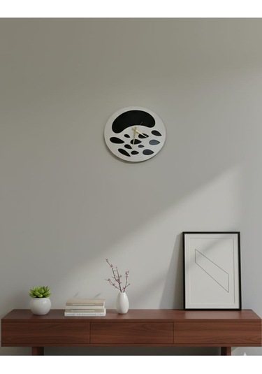 Nova Model Ahşap Duvar Saati 50 X 50 Cm Sessiz Mekanizma Beyaz Siyah Renk
