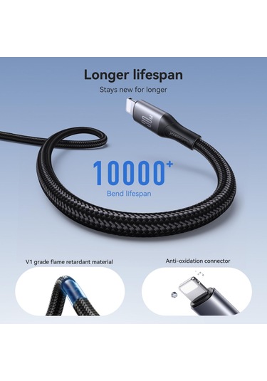 Joyroom S-a28 Flaş Serisi 60w 480mbps Hızlı Şarj Veri Kablosu, Type-c - 8 Pin Kablo, Uzunluk: 1m Siyah